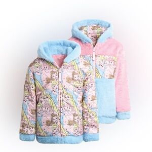 Disneys Girls Puffer/ Faux Fur Hooded Reversible Jacket